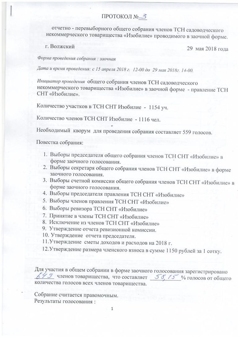 Протокол правления снт образец 2022 года